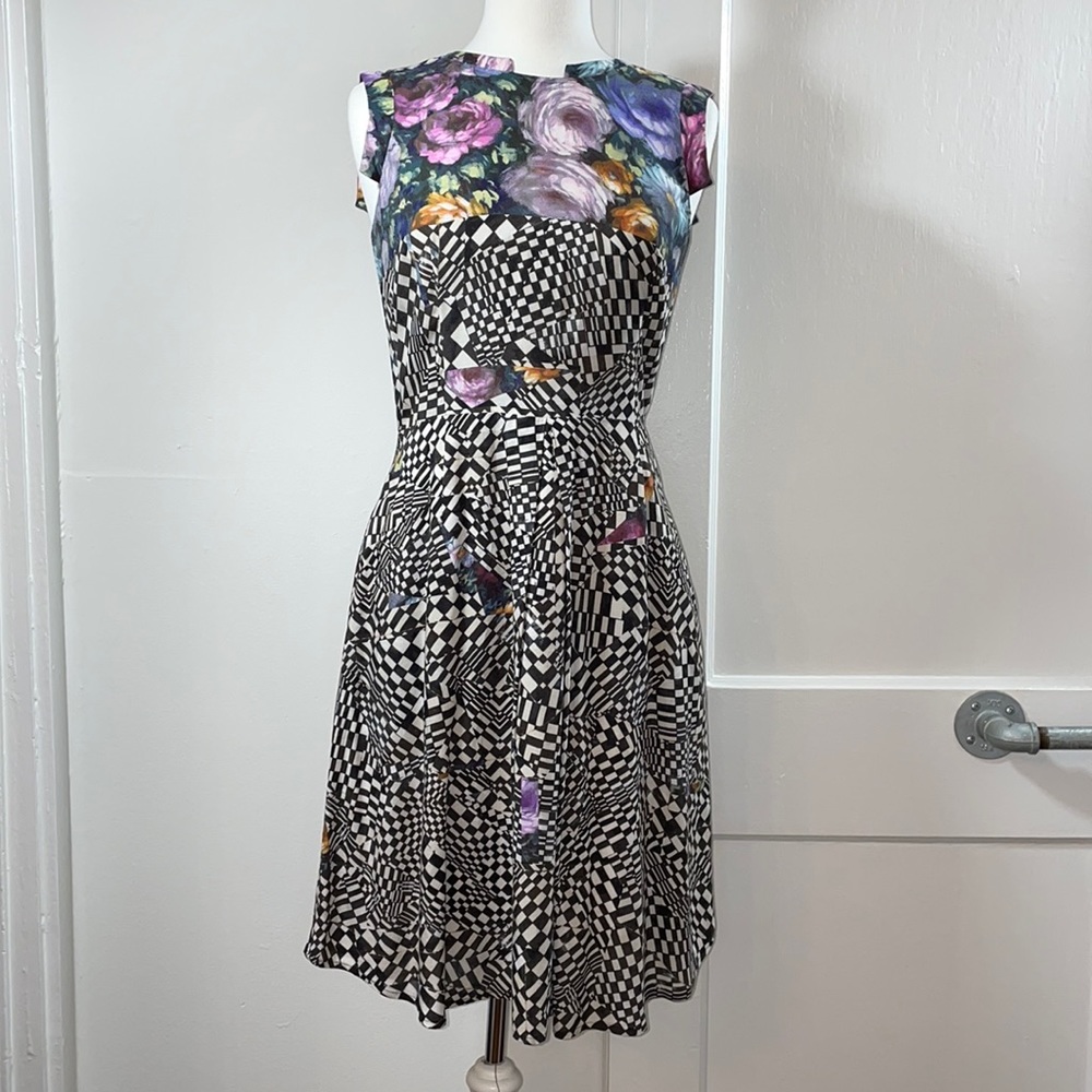 Paul Smith Abstract Floral Checkerboard Fit & Flare Dress